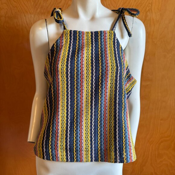 Texture & Thread Madewell Multicolor Woven Thread Vertical Stripes Top sz Medium - Picture 1 of 8